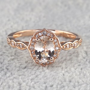 Vintage Style Setting Diamond Ring Oval Morganite