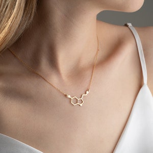 Serotonin Necklace, Handmade Serotonine Molecule Necklace, 14K 18K Gold Serotonin Necklace, Happiness Necklace, Birthday Gift, Gift for Her image 2