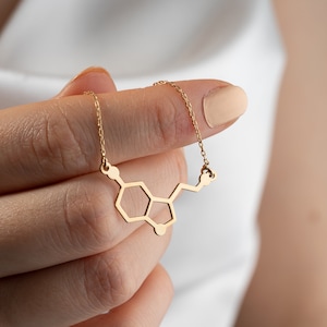 Serotonin Necklace, Handmade Serotonine Molecule Necklace, 14K 18K Gold Serotonin Necklace, Happiness Necklace, Birthday Gift, Gift for Her image 1