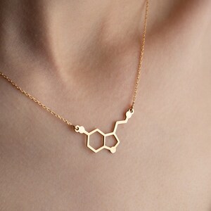 Serotonin Necklace, Handmade Serotonine Molecule Necklace, 14K 18K Gold Serotonin Necklace, Happiness Necklace, Birthday Gift, Gift for Her image 6