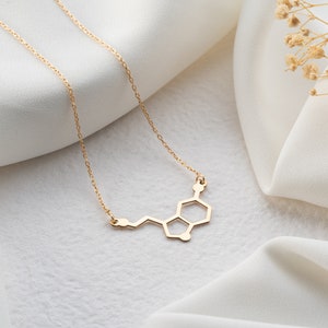 Serotonin Necklace, Handmade Serotonine Molecule Necklace, 14K 18K Gold Serotonin Necklace, Happiness Necklace, Birthday Gift, Gift for Her image 5