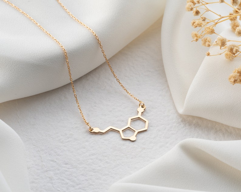 Serotonin Necklace, Handmade Serotonine Molecule Necklace, 14K 18K Gold Serotonin Necklace, Happiness Necklace, Birthday Gift, Gift for Her image 5