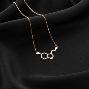 Serotonin Necklace, Handmade Serotonine Molecule Necklace, 14K 18K Gold Serotonin Necklace, Happiness Necklace, Birthday Gift, Gift for Her image 3