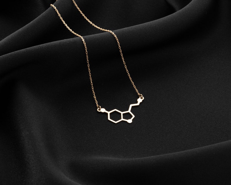 Serotonin Necklace, Handmade Serotonine Molecule Necklace, 14K 18K Gold Serotonin Necklace, Happiness Necklace, Birthday Gift, Gift for Her image 3