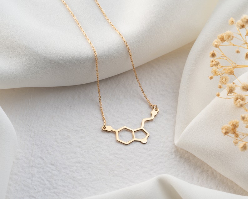 Serotonin Necklace, Handmade Serotonine Molecule Necklace, 14K 18K Gold Serotonin Necklace, Happiness Necklace, Birthday Gift, Gift for Her image 7