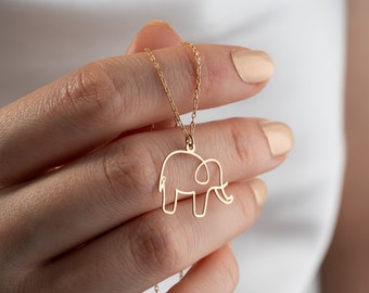 Collier éléphant minimaliste, collier éléphant délicat en or 14 carats, bijoux faits main, collier en forme d'éléphant, cadeau pour elle, cadeau pour maman