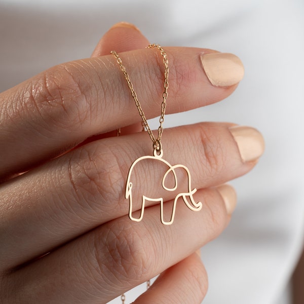 Minimalistische Elefanten-Halskette, zierliche Elefanten-Halskette aus 14 Karat Gold, handgefertigter Schmuck, Halskette in Elefantenform, Geschenk für Sie, Geschenk für Mama