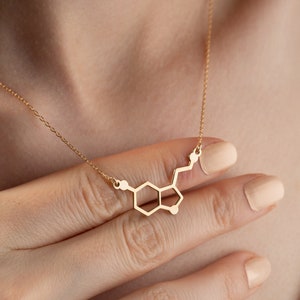 Serotonin Necklace, Handmade Serotonine Molecule Necklace, 14K 18K Gold Serotonin Necklace, Happiness Necklace, Birthday Gift, Gift for Her image 4