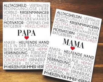 Postkarte "Mama" / "Papa"