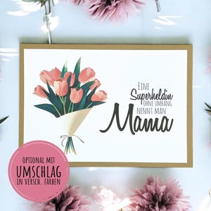 Geschenkkarte für Mama "Eine Superheldin ohne Umhang..." | Falt- oder Einzelkarte DIN A6 | wahlweise mit Umschlag [Art.-Nr. L-ME-0002]