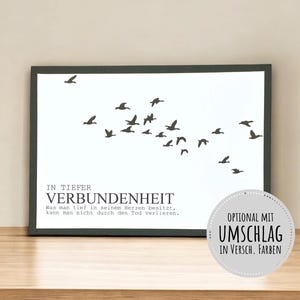 Beileidskarte mit Spruch & Vogelschwarm • Trauerkarte mit Leinenpapier und Einlegeblatt • mitfühlsame Kondolenzkarte [Art.-Nr. L-TE-0002]