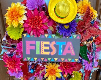 Fiesta Wreath, San Antonio Front Door Wreath, Wedding Shower Wreath, Birthday, Baby Shower Wreath,  Party Wreath, Celebration, Cinco De Mayo