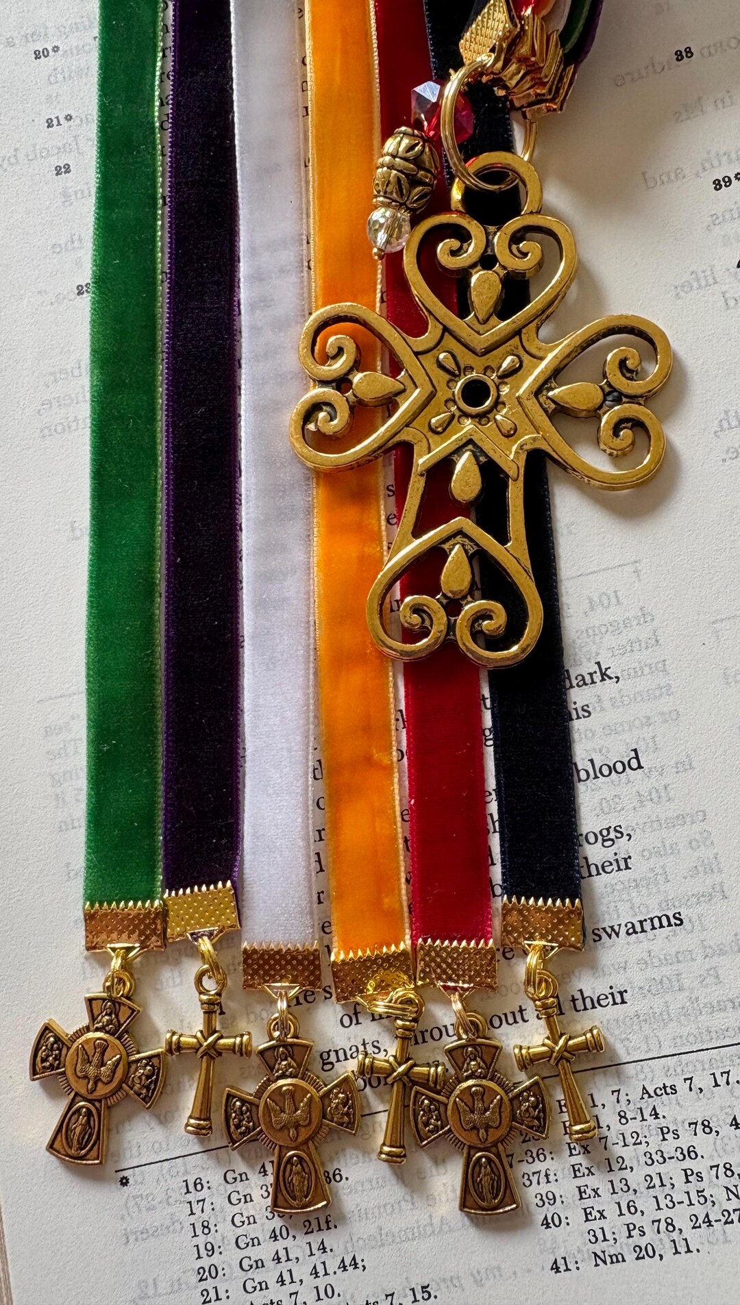 Bible Script Ribbon Velvet Ribbon Bible Bookmark in Six Strands: Confirmation, Baptism Gift ...