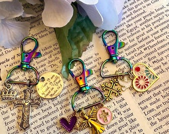 Relgious Keyring with Clip, Christian Backpack Clasp, Religious Gift, Church Gift, Customizable