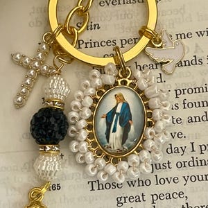 Virgin Mary Keychain: Catholic Purse Charm, Crucifix, Confirmation Gift