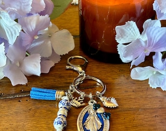 Virgin Mary Keychain: Catholic Purse Charm, Crucifix, Confirmation Gift