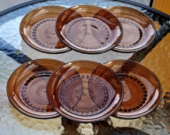 Nuutajärvi, brown Kastehelmi plates 4 pcs