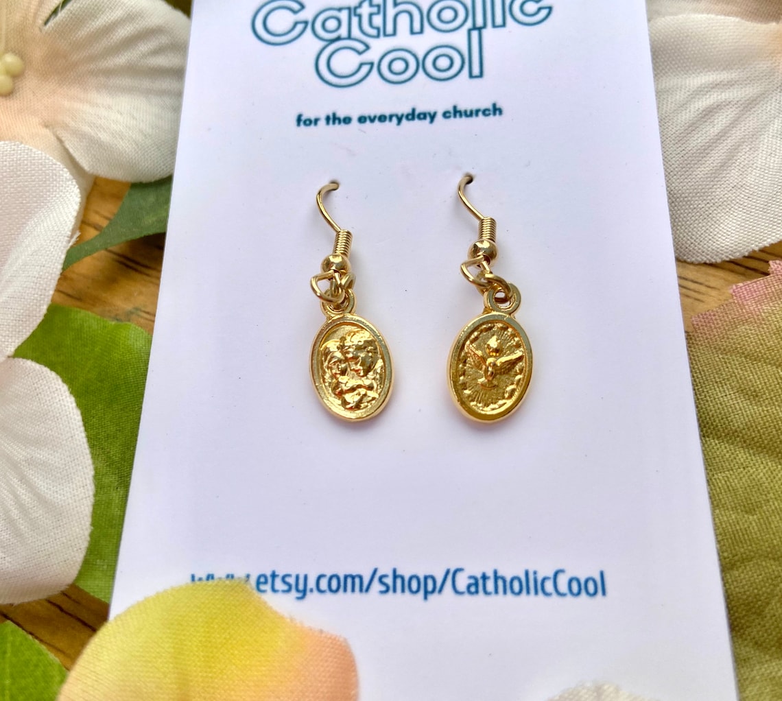 Holy Family Holy Spirit Gold Earrings Catholic Earrings Etsy