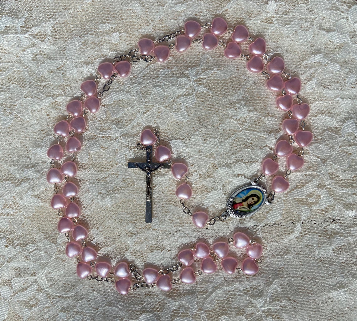 St Agatha Rosary Patron of Breast Cancer Light Pink Etsy