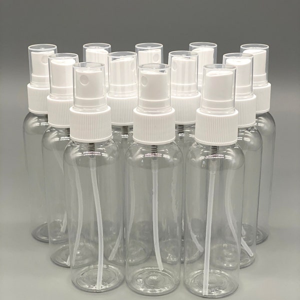 2 oz. Clear Boston Round Refillable Spray Bottles (Pack of 12)  Mist Spray, USA Shipping