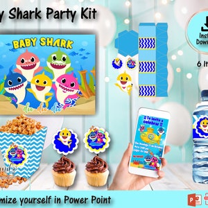 Baby Shark Editable Printable Kit Home Party [background - invitation - boxes - birthday party]