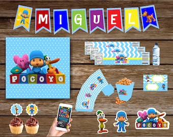 Photography Background Custom Party Decorations and Supplies Personalized Party Backdrop with Name and Age Pocoyo Birthday Banner
