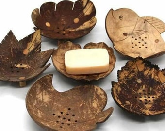 Handmade Soap tray Ceylon Natural Coconut Shell Dish Holder Wooden Bowl