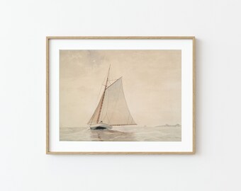 Sailing in Ipswich Painting || Vintage New England Seascape Watercolor Art Print || Digital Download || PRINTABLE