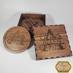 Personalized coasters, Custom Coaster Set, Custom Set Holder, 4 Custom Coasters, Coaster Box Holder, Monogram Coasters, Wedding gift,