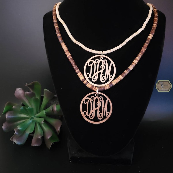 Monogram necklace, necklace pendant |FREE SHIP|, Circle wood monogram, personalized monogram necklace, initial monogram necklace