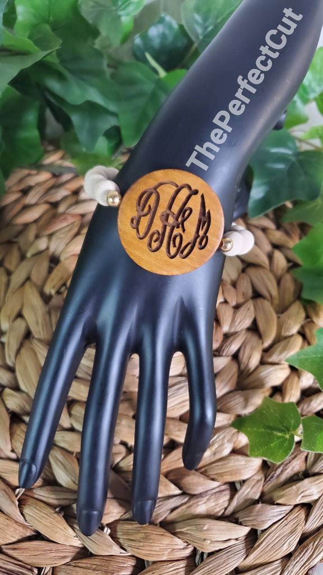 Beaded Monogram Bracelet, Monogram Bracelet, Beaded Wooden Bracelet ...