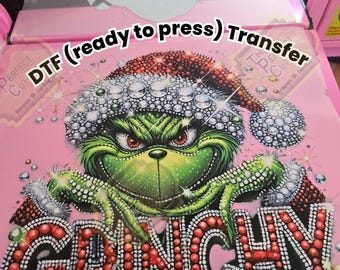 Grinch Christmas DTF Transfer|The Grinch Rhinestone Ready To Press Transfer|DTF Transfer Sheet|Full Color DTF transfers|Christmas Transfers
