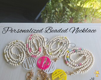 Personalized Acrylic Monogram Lanyard| Beaded Teacher Necklace Gift| Initial Lanyard|Teacher Appreciation Gift| Back To School|Teacher Gift
