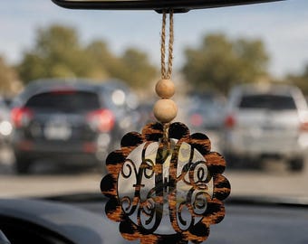 Leopard Monogram Car Charm, Car Charm for rearview mirror, Mirror Charm, Personalized Monogram Charm, rearview mirror charm, car charm
