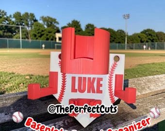 ORIGINAL DESIGN Dugout Organizer – Personalized Baseball & Softball Fence Gear Holder,Helmet + Drink Holder,Baseball+Softball Bag Fence Hook