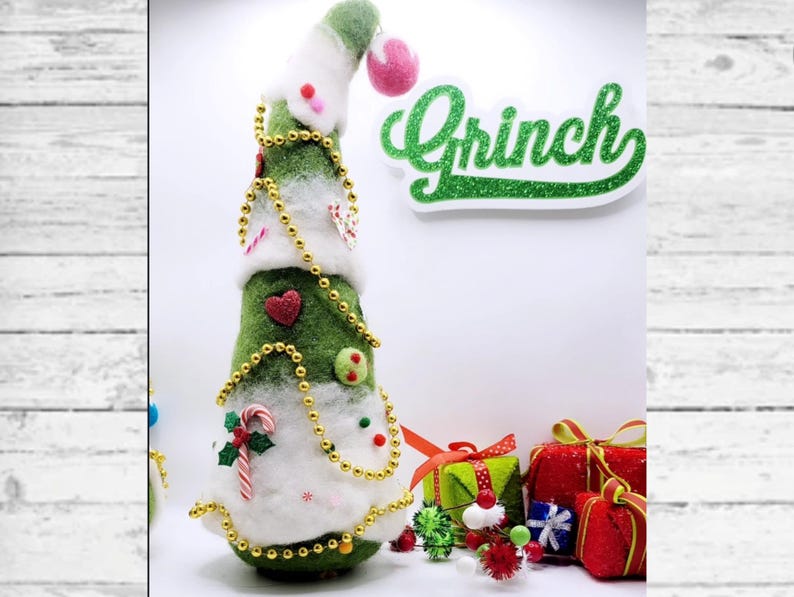 Whimsical Needle Felt Christmas Tree: Grinch Inspired Decor image 2