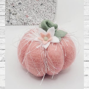 Pink Needle Felt Pumpkin Decor: Halloween Wreath Attachment, Fall Tiered Tray Ornament
