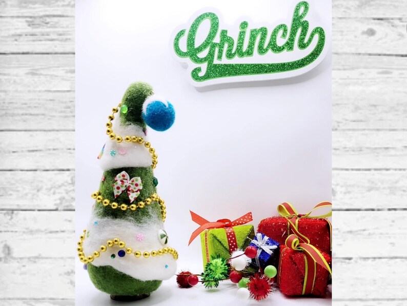 Whimsical Needle Felt Christmas Tree: Grinch Inspired Decor image 4