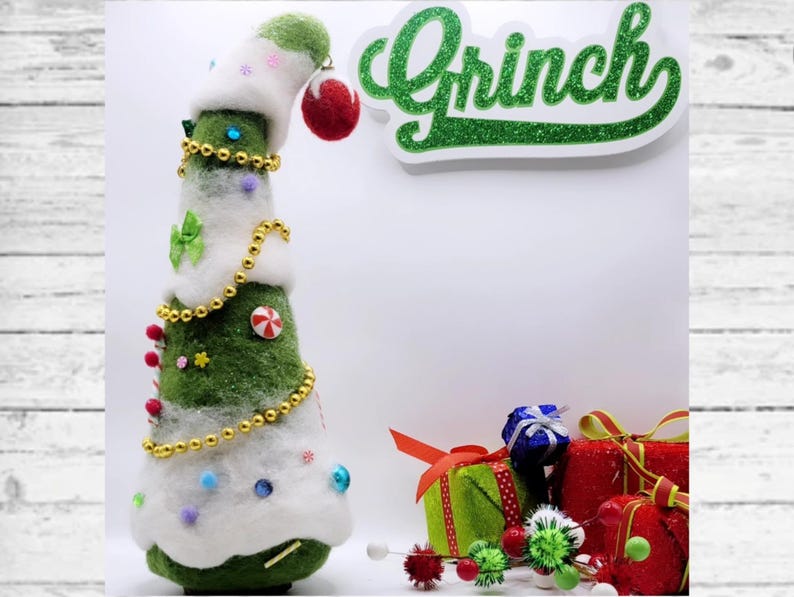 Whimsical Needle Felt Christmas Tree: Grinch Inspired Decor image 3