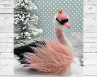 Pastel Pink Swan Needle Felt Christmas Decor or Ornament.