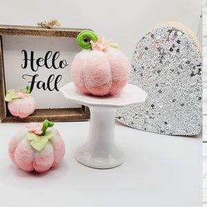 Pink Candy Corn Pumpkin Decoration, Halloween Wreath Attachment, Wool Pumpkin Accent, Felt Autumn Decor, Mini Fall Tiered Tray Accent decor