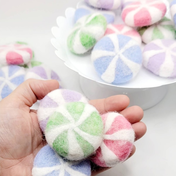 Pastel Peppermints, Felt Christmas Candy Decoration, Pink Wreath Attachment, Needle Felt Fake Food, Bowl Filler, Candy Garland ornament