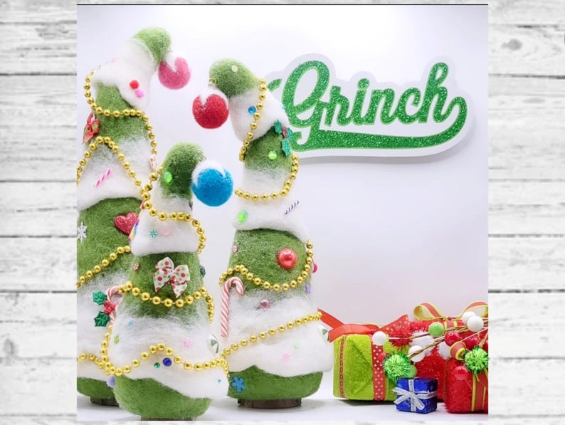 Whimsical Needle Felt Christmas Tree: Grinch Inspired Decor image 1