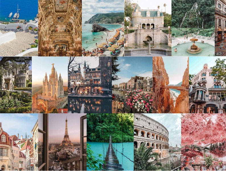 Travel aesthetic wall collage kit Digital Download 60pcs Travel aesthetic wal