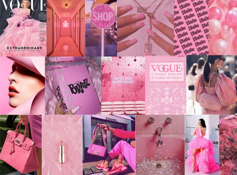 Boujee pink aesthetic wall collage kit Digital Download | Etsy