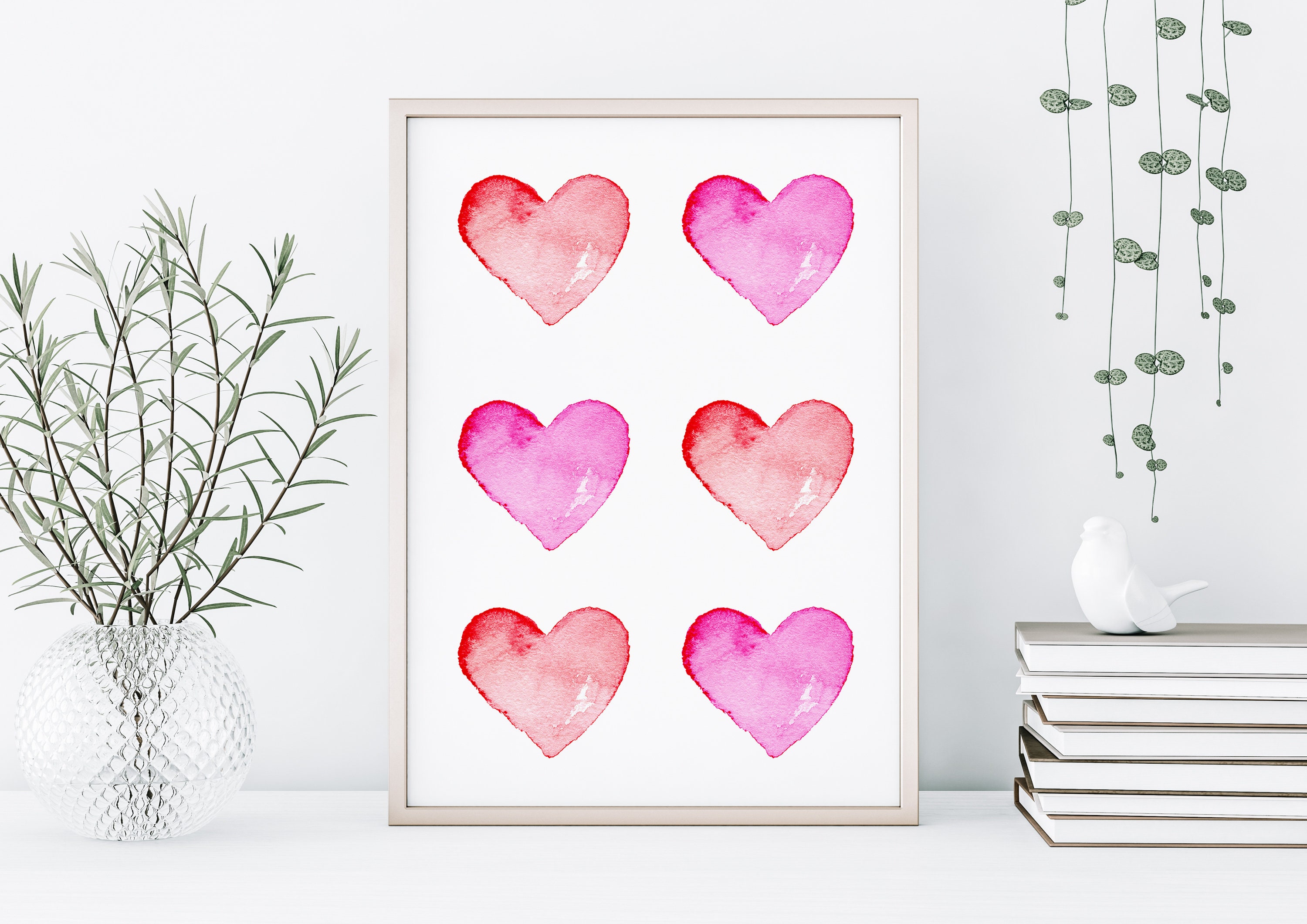 Pink Painted Hearts Digital Print Wall Decor College Dorm Etsy
