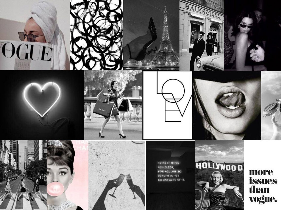 Boujee black and white aesthetic wall collage kit Digital | Etsy