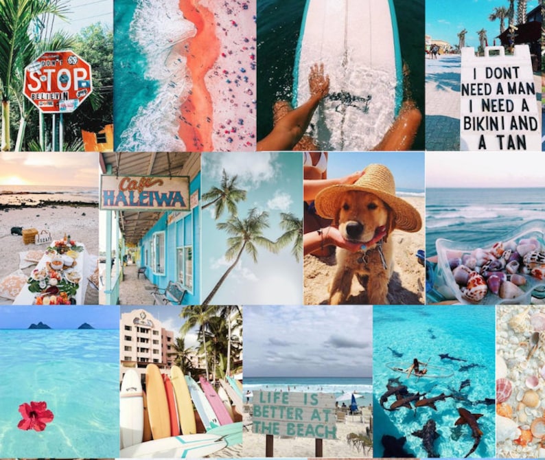 Beachy Aesthetic Wall Collage Kit Digital Download 60pcs Etsy