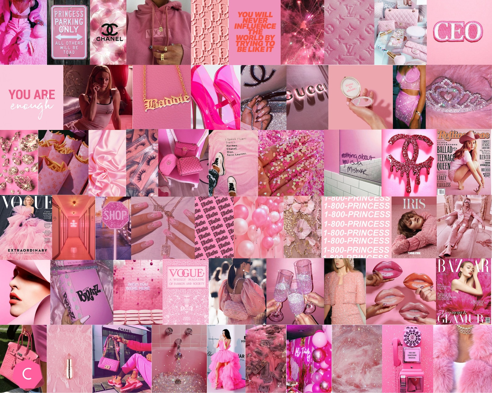 Boujee pink aesthetic wall collage kit Digital Download | Etsy