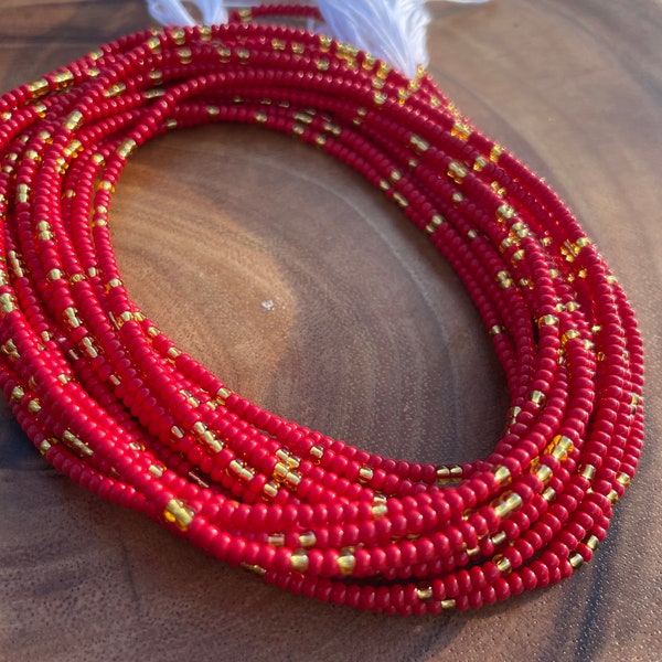 Red Waist Beads, Multi-Colored Waist Beads, Tie-On Waist beads, Clasp Waist Beads, Non-Stretch Waist Beads